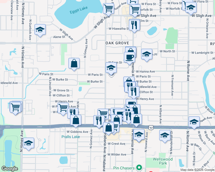 map of restaurants, bars, coffee shops, grocery stores, and more near 6101 North Habana Avenue in Tampa