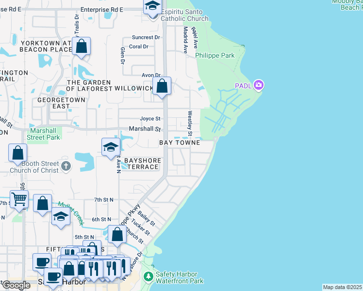 map of restaurants, bars, coffee shops, grocery stores, and more near in Safety Harbor