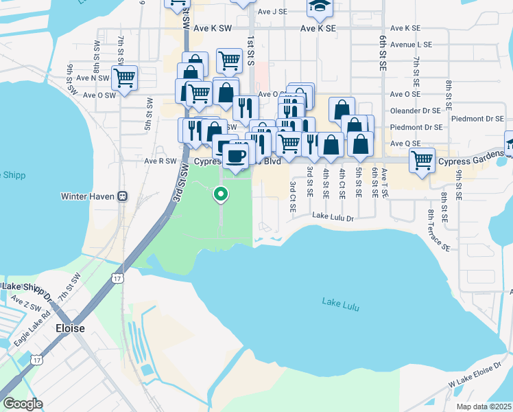 map of restaurants, bars, coffee shops, grocery stores, and more near 2037 San Marcos Drive Southeast in Winter Haven