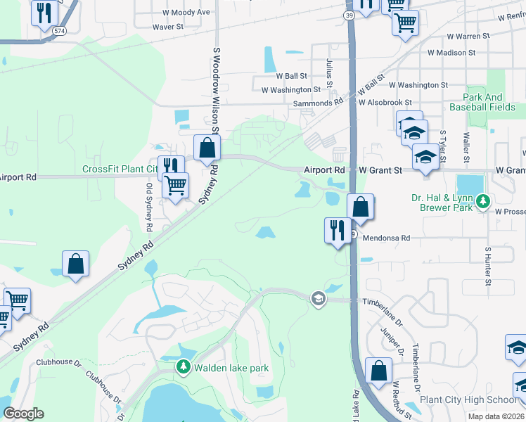 map of restaurants, bars, coffee shops, grocery stores, and more near 1428 Plantation Circle in Plant City