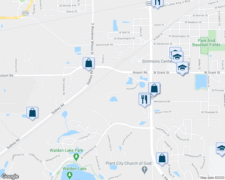 map of restaurants, bars, coffee shops, grocery stores, and more near 1420 Plantation Circle in Plant City