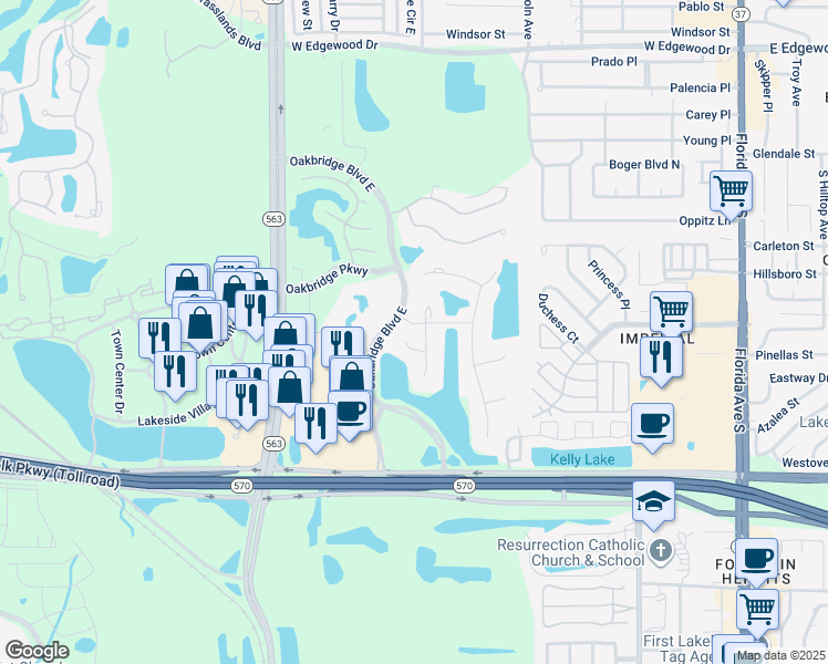map of restaurants, bars, coffee shops, grocery stores, and more near 3417 Barley Court in Lakeland