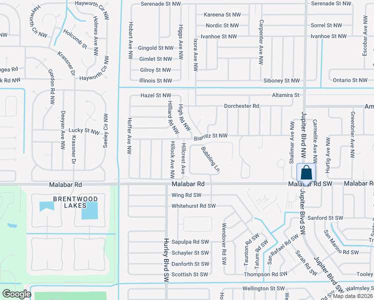 map of restaurants, bars, coffee shops, grocery stores, and more near 182 Hillcrest Avenue in Palm Bay