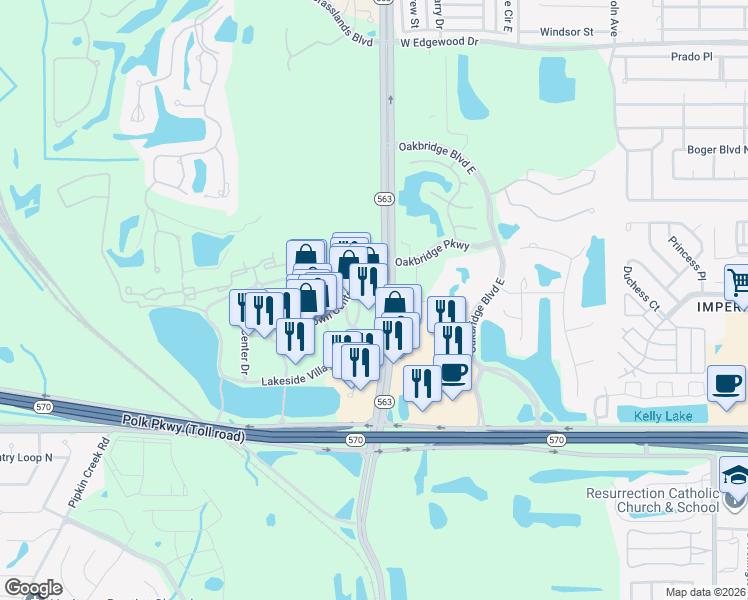 map of restaurants, bars, coffee shops, grocery stores, and more near 3243-3327 Harden Boulevard in Lakeland