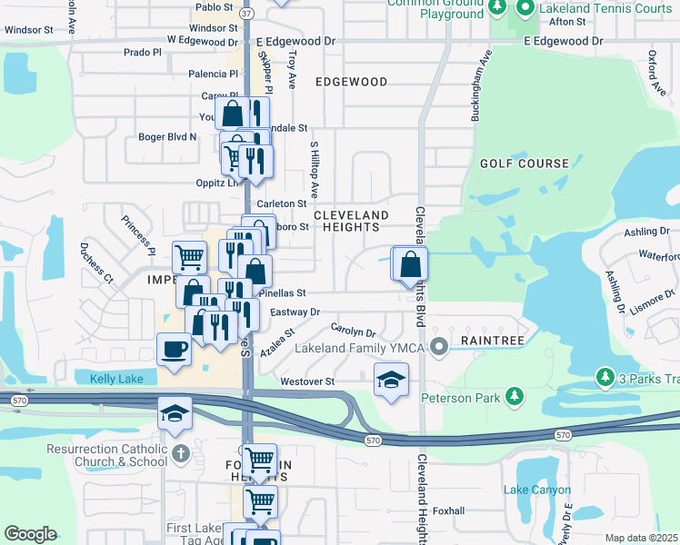 map of restaurants, bars, coffee shops, grocery stores, and more near 330 Tanager Court in Lakeland