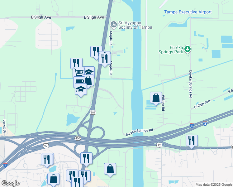 map of restaurants, bars, coffee shops, grocery stores, and more near 6013 Maple Lane in Tampa