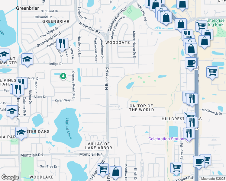 map of restaurants, bars, coffee shops, grocery stores, and more near 2351 Irish Lane in Clearwater