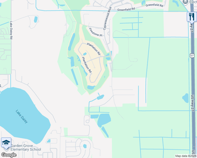 map of restaurants, bars, coffee shops, grocery stores, and more near 2986 Plantation Road in Winter Haven