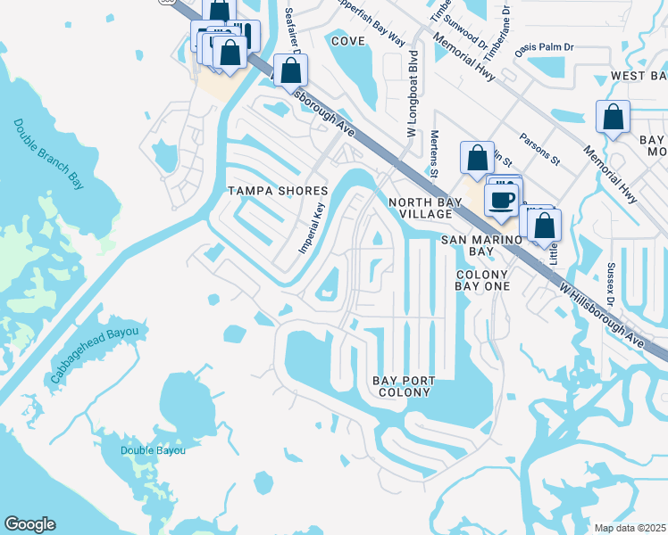 map of restaurants, bars, coffee shops, grocery stores, and more near 5361 Baywater Drive in Tampa