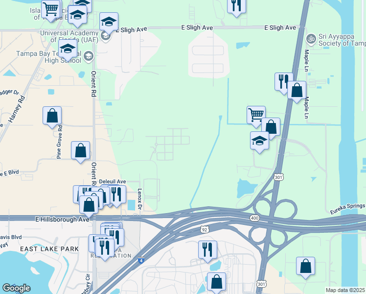 map of restaurants, bars, coffee shops, grocery stores, and more near 8212 Down Royal Road in Tampa