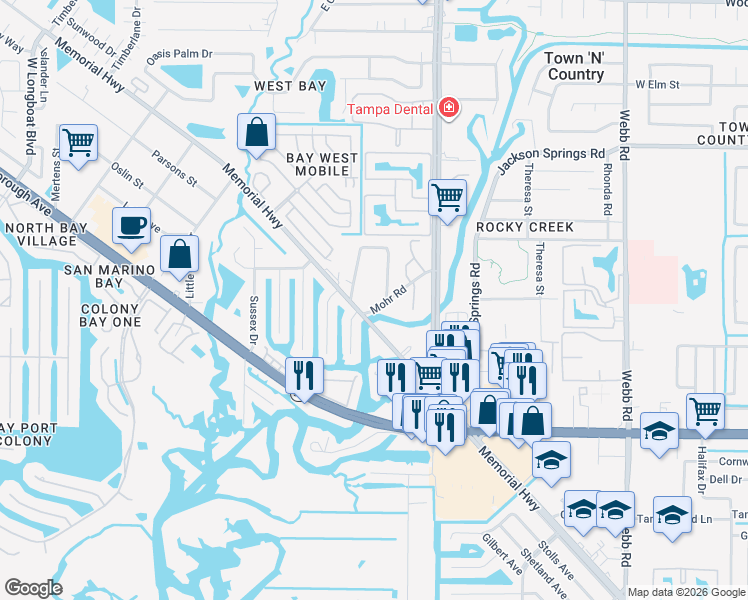 map of restaurants, bars, coffee shops, grocery stores, and more near 5953 Mohr Loop in Tampa