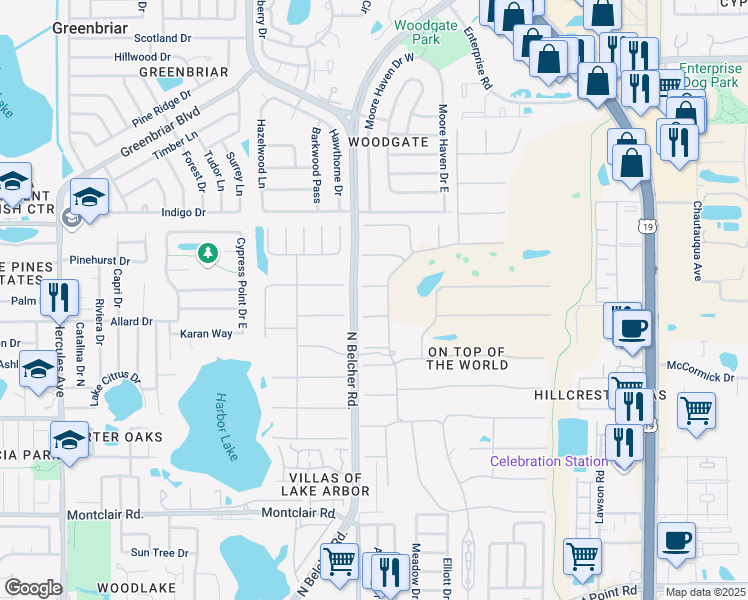 map of restaurants, bars, coffee shops, grocery stores, and more near 2351 Irish Lane in Clearwater