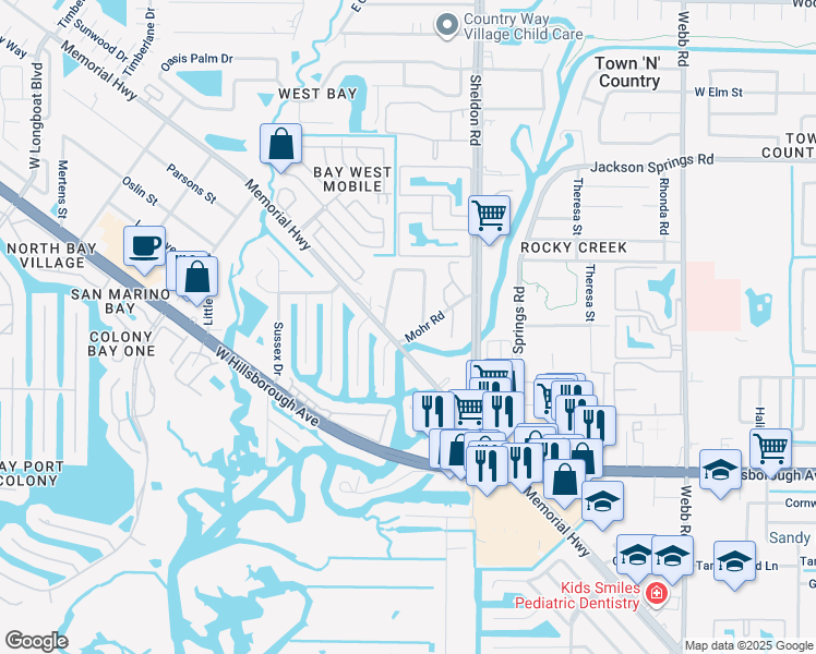 map of restaurants, bars, coffee shops, grocery stores, and more near 5953 Mohr Loop in Tampa