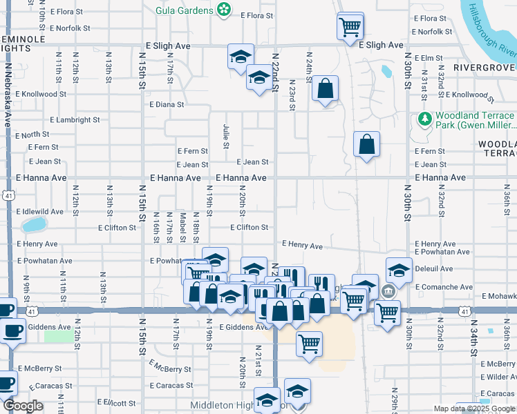 map of restaurants, bars, coffee shops, grocery stores, and more near 6006 North 22nd Street in Tampa