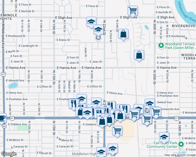 map of restaurants, bars, coffee shops, grocery stores, and more near 6006 North 22nd Street in Tampa