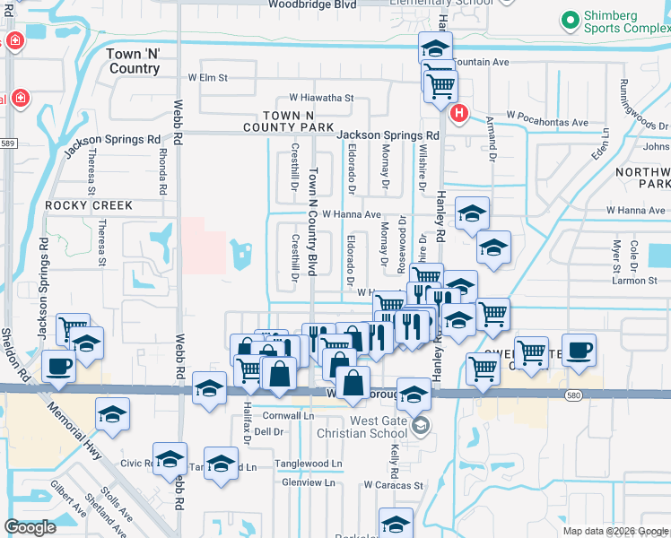 map of restaurants, bars, coffee shops, grocery stores, and more near 6007 Murray Hill Drive in Tampa