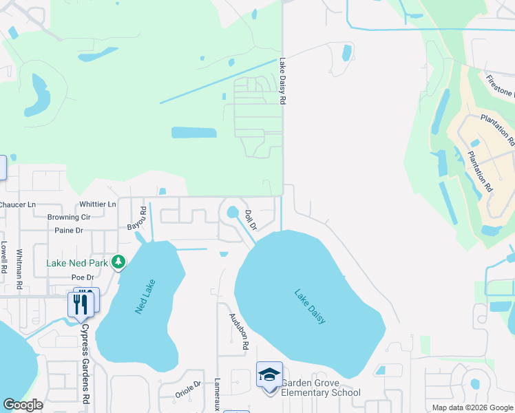 map of restaurants, bars, coffee shops, grocery stores, and more near 106 Doll Drive in Winter Haven