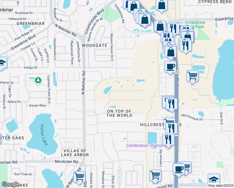 map of restaurants, bars, coffee shops, grocery stores, and more near 2431 Franciscan Drive in Clearwater