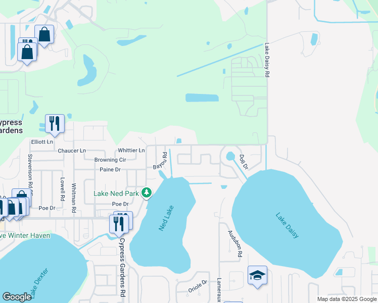 map of restaurants, bars, coffee shops, grocery stores, and more near 209 Lagoon Road in Winter Haven