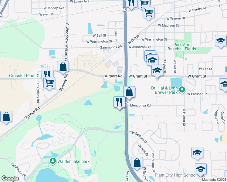 map of restaurants, bars, coffee shops, grocery stores, and more near 14 Plantation Circle in Plant City
