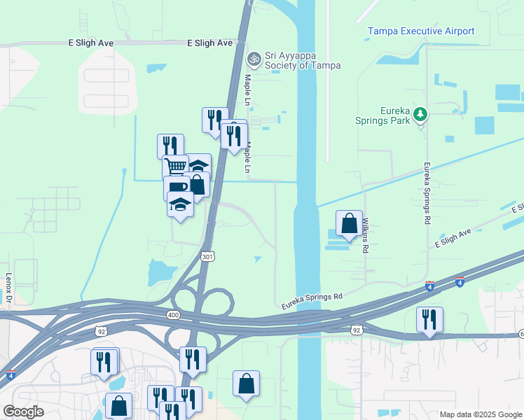 map of restaurants, bars, coffee shops, grocery stores, and more near 6013 Maple Lane in Tampa