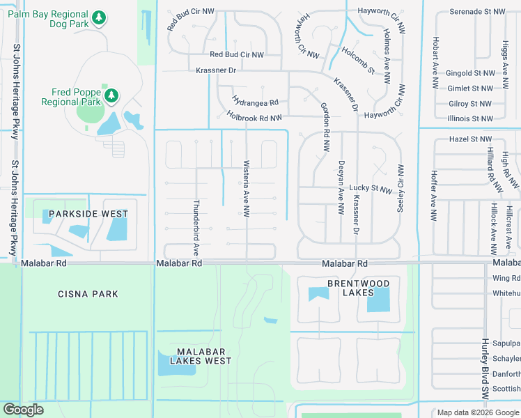 map of restaurants, bars, coffee shops, grocery stores, and more near 1751 Nandina Court Northwest in Palm Bay