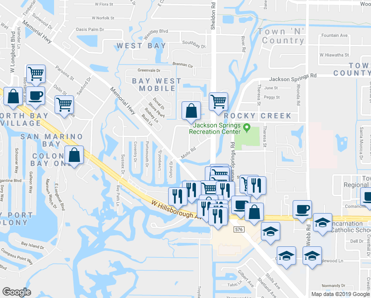 map of restaurants, bars, coffee shops, grocery stores, and more near 5955 Mohr Loop in Tampa