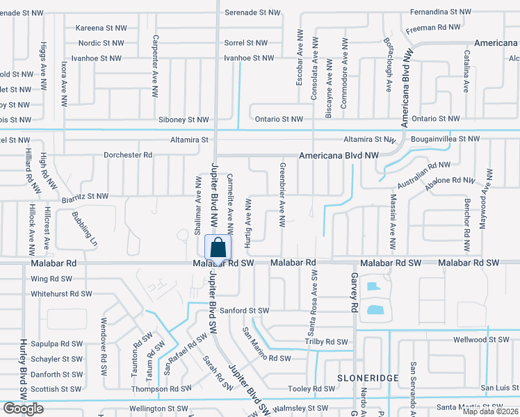 map of restaurants, bars, coffee shops, grocery stores, and more near 829 Angelico Rd NW in Palm Bay
