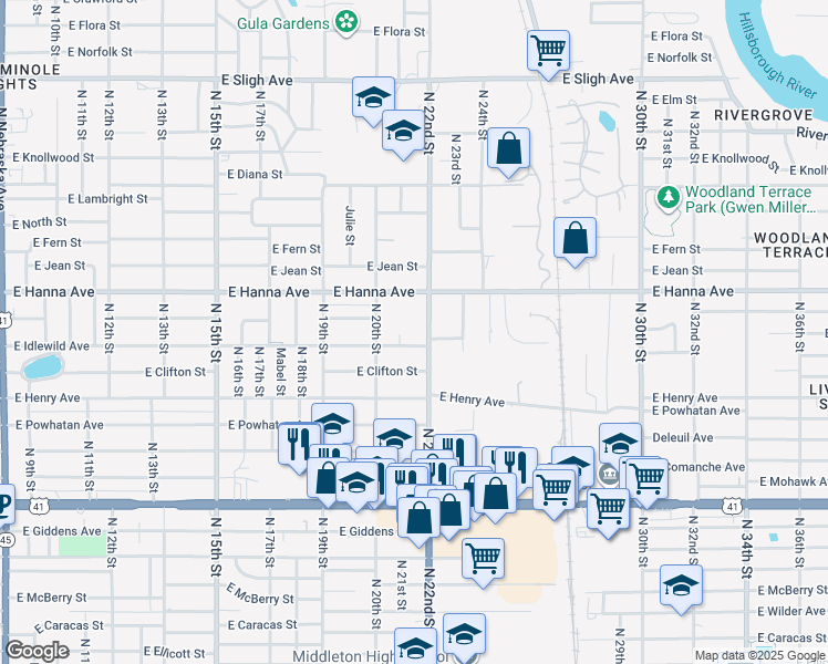 map of restaurants, bars, coffee shops, grocery stores, and more near 6006 North 22nd Street in Tampa