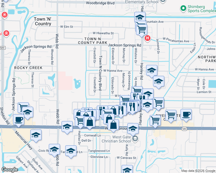 map of restaurants, bars, coffee shops, grocery stores, and more near 6007 Murray Hill Drive in Tampa