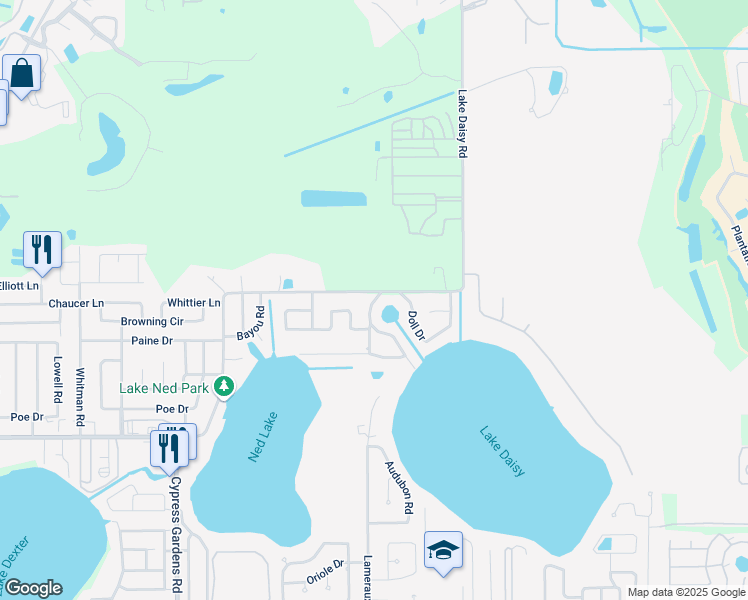 map of restaurants, bars, coffee shops, grocery stores, and more near 408 Coleman Drive East in Cypress Gardens