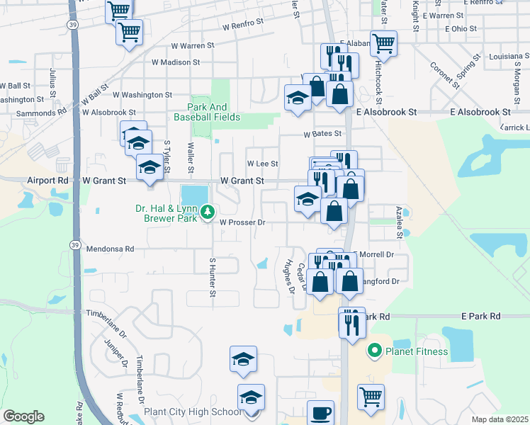 map of restaurants, bars, coffee shops, grocery stores, and more near 305 Citrus Landing Drive in Plant City