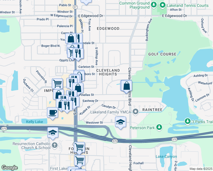 map of restaurants, bars, coffee shops, grocery stores, and more near 330 Tanager Court in Lakeland