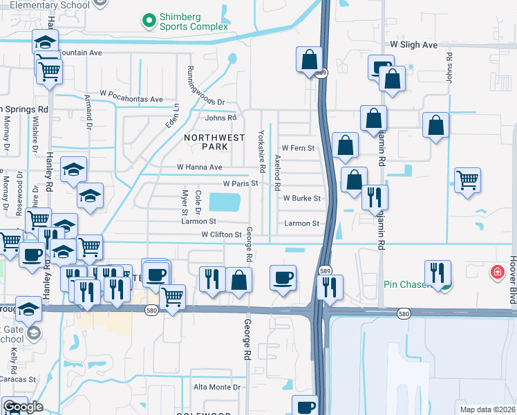 map of restaurants, bars, coffee shops, grocery stores, and more near 5916 Yorkshire Rd in Tampa