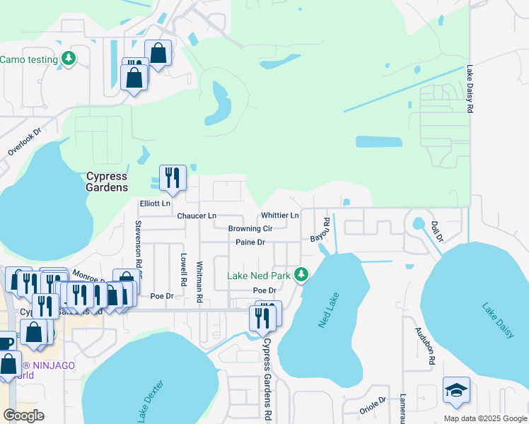 map of restaurants, bars, coffee shops, grocery stores, and more near 134 Whittier Lane in Winter Haven