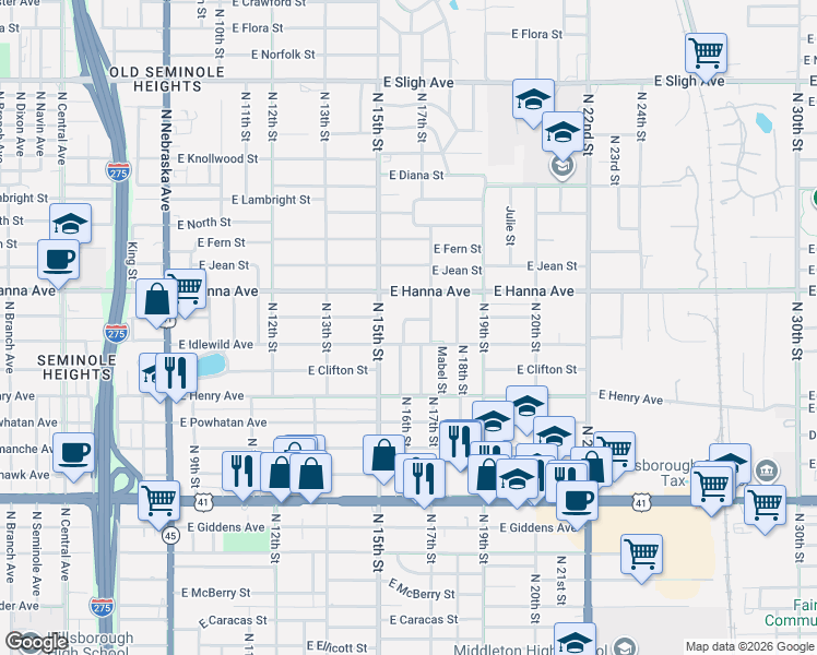 map of restaurants, bars, coffee shops, grocery stores, and more near 1603 East Paris Street in Tampa