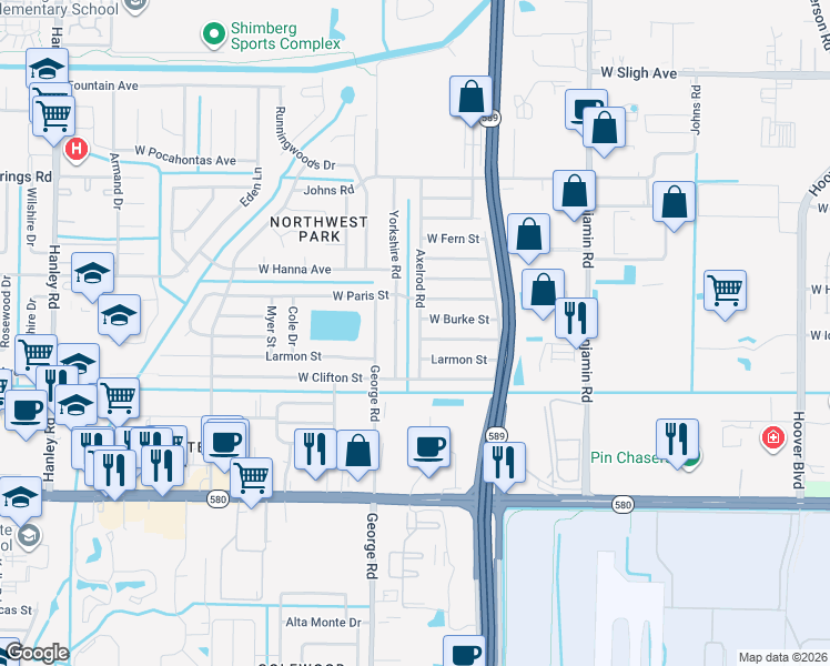 map of restaurants, bars, coffee shops, grocery stores, and more near 6025 West Idlewild Avenue in Tampa