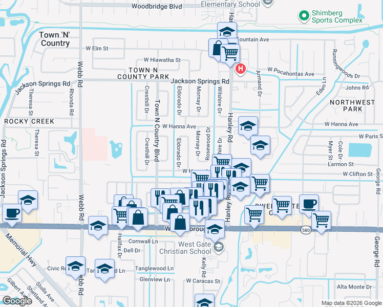 map of restaurants, bars, coffee shops, grocery stores, and more near 6013 Ambassador Drive in Tampa