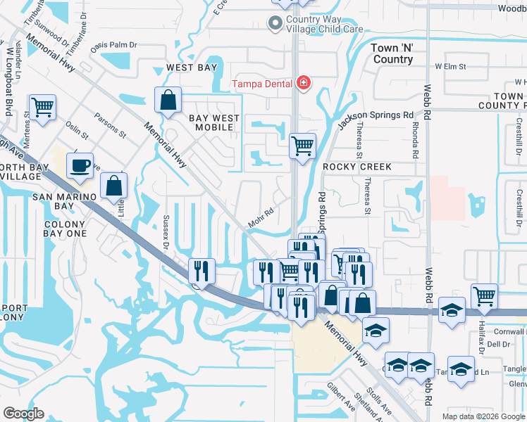 map of restaurants, bars, coffee shops, grocery stores, and more near 5953 Mohr Loop in Tampa