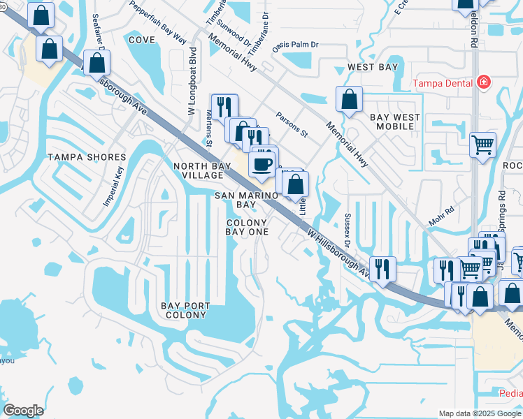 map of restaurants, bars, coffee shops, grocery stores, and more near in Town 'n' Country