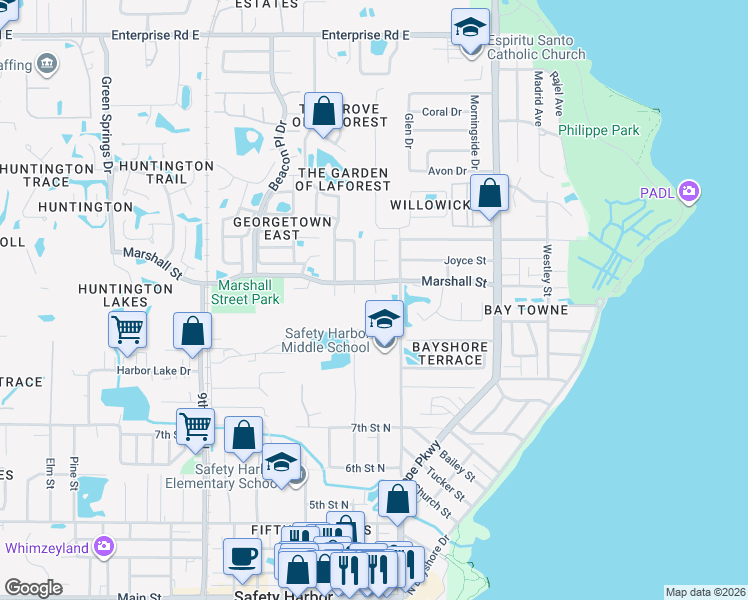 map of restaurants, bars, coffee shops, grocery stores, and more near 1012 Knollwood Drive in Safety Harbor