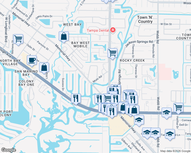 map of restaurants, bars, coffee shops, grocery stores, and more near 5953 Mohr Loop in Tampa
