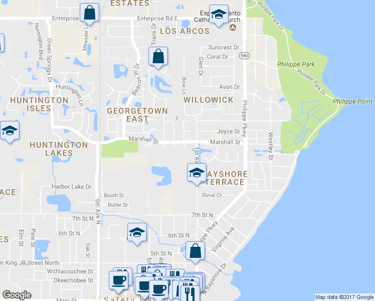 map of restaurants, bars, coffee shops, grocery stores, and more near 1012 Knollwood Drive in Safety Harbor