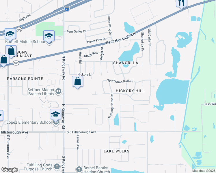map of restaurants, bars, coffee shops, grocery stores, and more near 503 Running Horse Road in Seffner