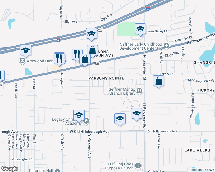 map of restaurants, bars, coffee shops, grocery stores, and more near 711 Star Pointe Drive in Seffner