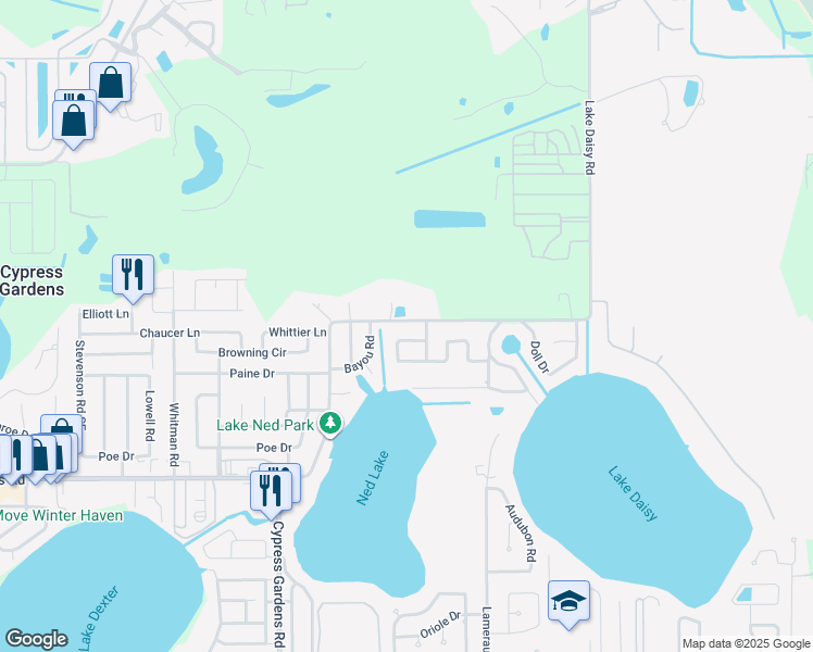 map of restaurants, bars, coffee shops, grocery stores, and more near 209 Lagoon Road in Winter Haven