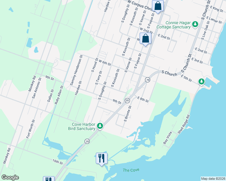 map of restaurants, bars, coffee shops, grocery stores, and more near 324 9th Street in Rockport