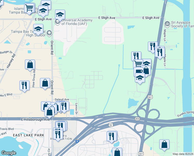 map of restaurants, bars, coffee shops, grocery stores, and more near 5906 Bellewstown Drive in Tampa