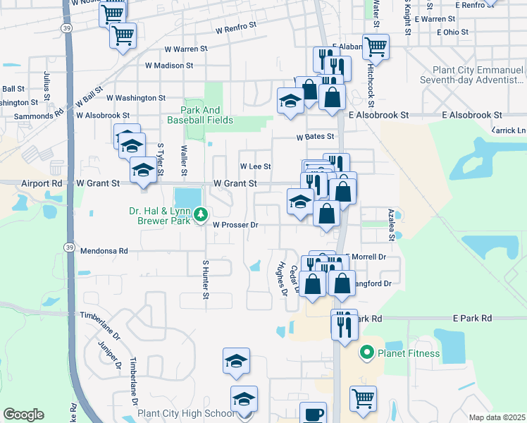 map of restaurants, bars, coffee shops, grocery stores, and more near 1403 Orange Moss Court in Plant City
