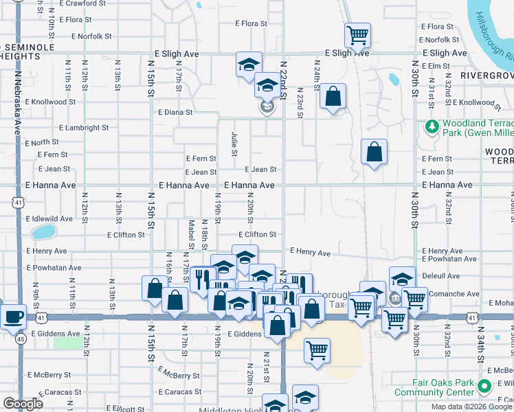 map of restaurants, bars, coffee shops, grocery stores, and more near 1922 East Idlewild Avenue in Tampa